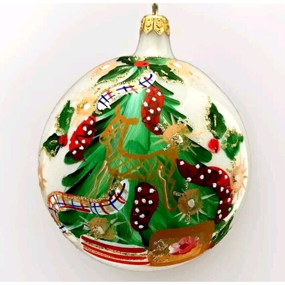 Christmas Bellagio Italian Mouth Blown Hand Painted Glass, Christmas Tree, 4.5" - Picture 1 of 4